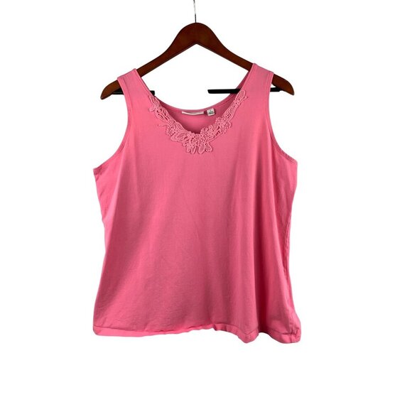 Susan Graver Pink Lace Trim Tank Top L - Picture 1 of 5